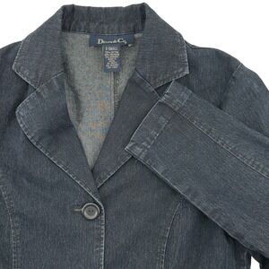 DENIM & CO Womens‎ XSmall Dark Wash Denim Blazer Jacket Button Front Pockets